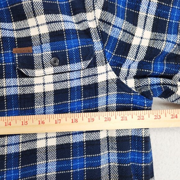 Orvis Shirt Mens Large Blue Tartan Plaid Jacket Shacket Heavy Flannel Button Up - Picture 4 of 13